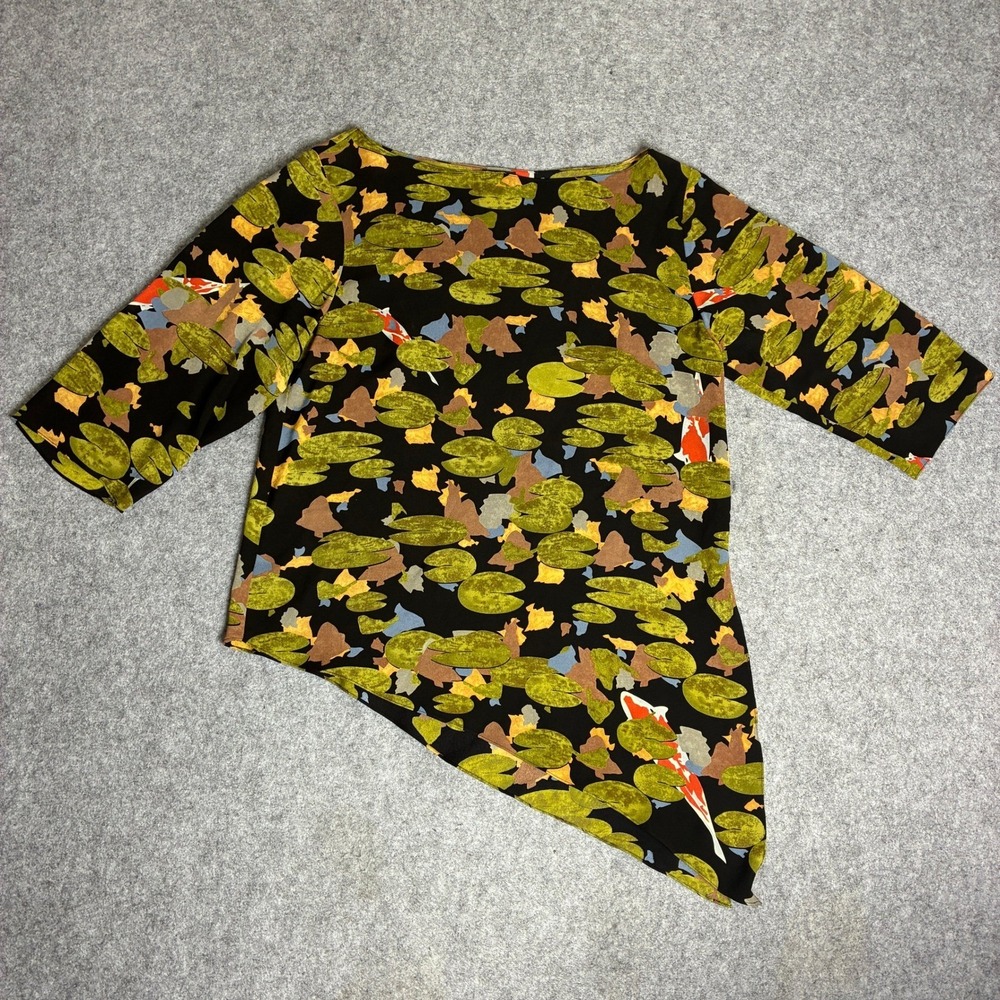 Vintage Anne Namba 100% Silk Koi Pond Lily Pad Blouse Top Size 1 Small